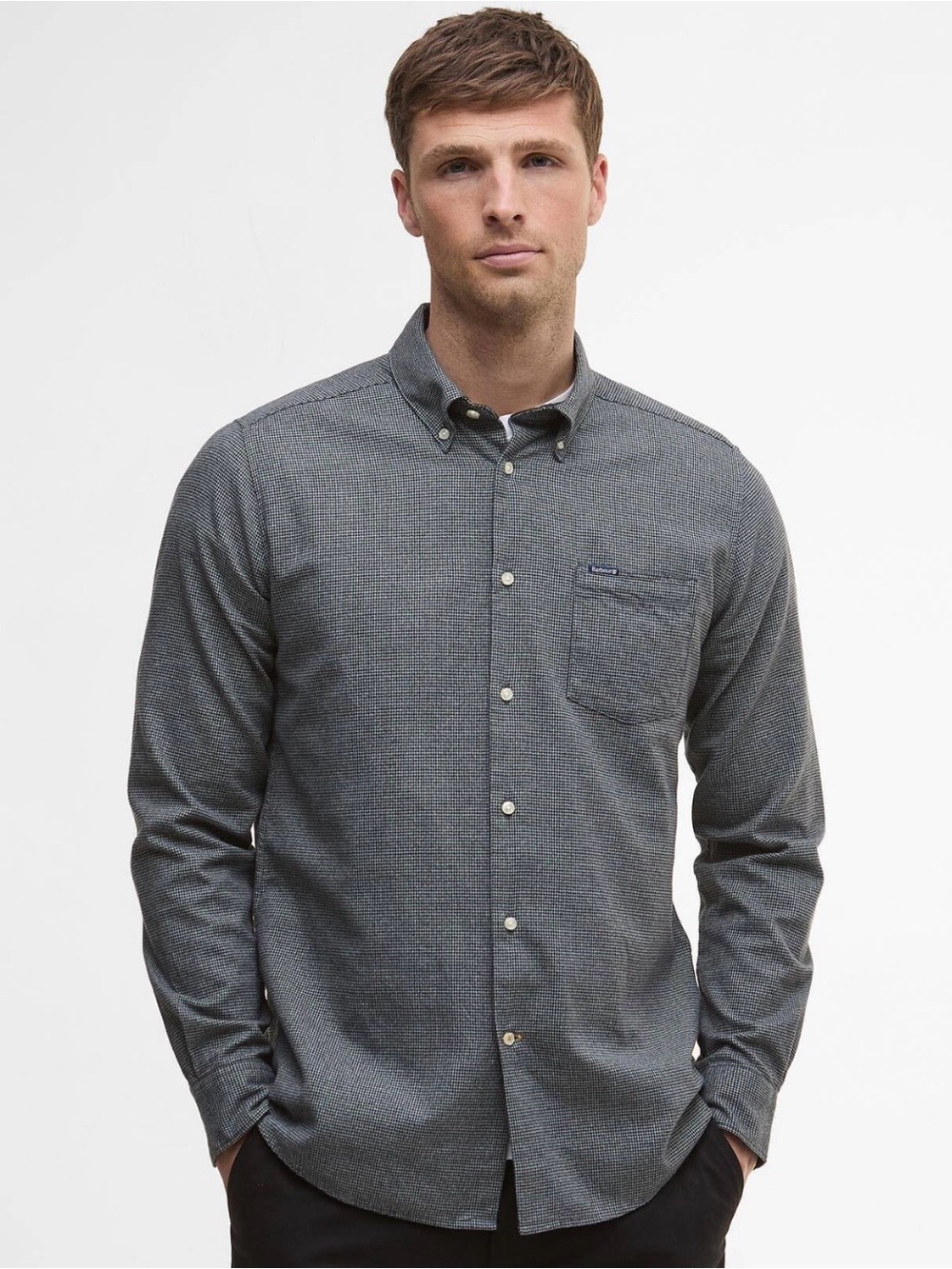 & Son’s Men's Long-Sleeve Button-Down Shirt in Light Charcoal Gray